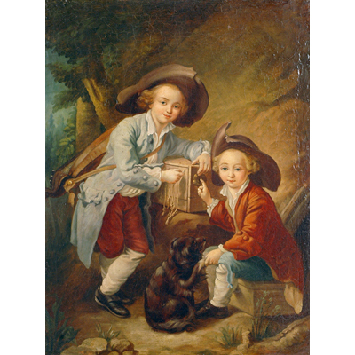 TABLEAU fin 18ème. «Le Comte et le Chevalier de Choiseul en Savoyards». Peinture française